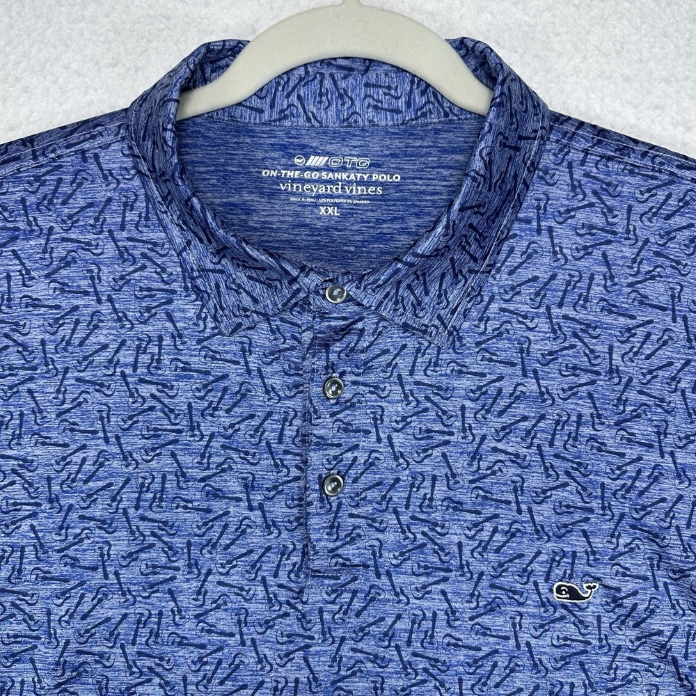 Vineyard Vines On The Go Sankaty Polo Shirt Mens XXL Blue Guitars Golf Stretch - Picture 4 of 11